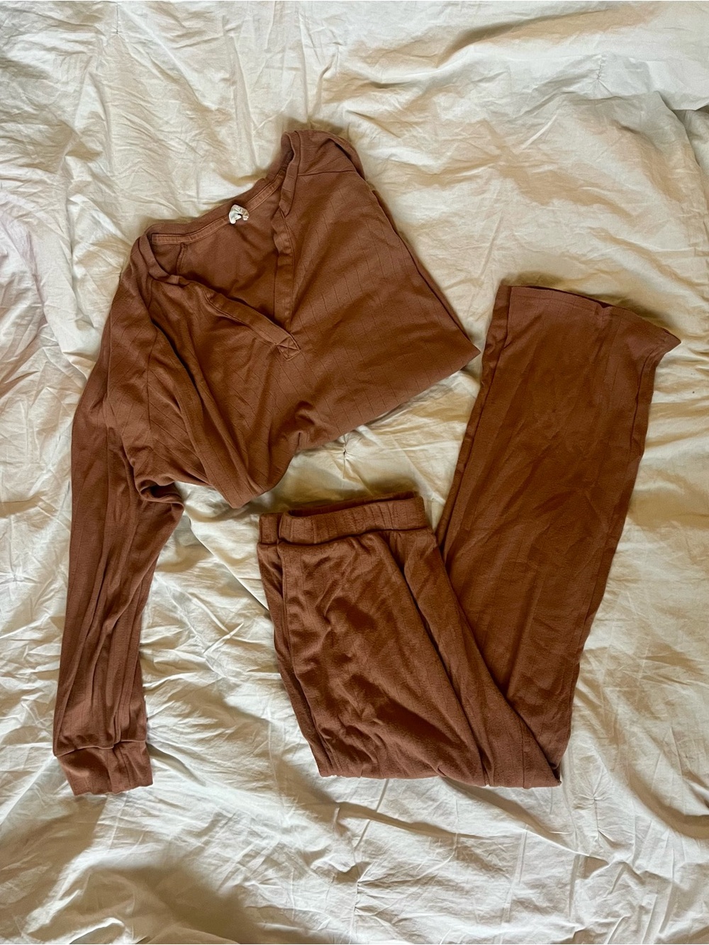 Bliss Ribbed Lounge Set in Rust Brown